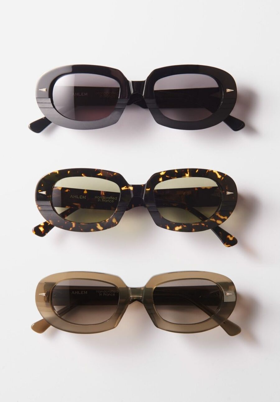 Three Ahlem acetate sunglasses in black, tortoiseshell and honey